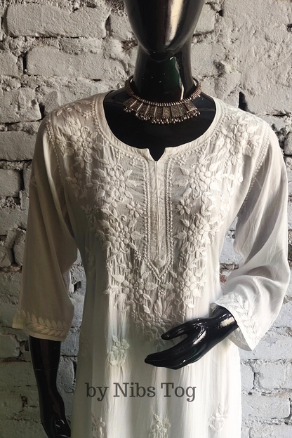 White Modal Cotton Chikankari Kurta set