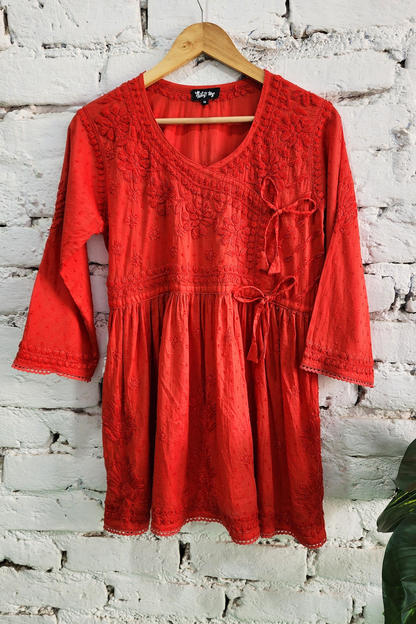 Ira Angrakha Chikankari Mulmul Cotton Short Kurta