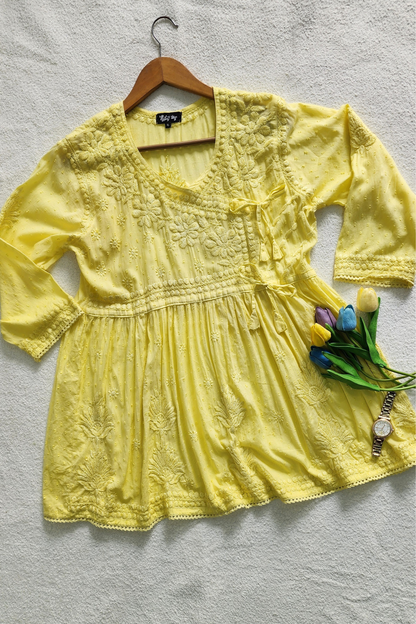 Ira Angrakha Chikankari Mulmul Cotton Short Kurta