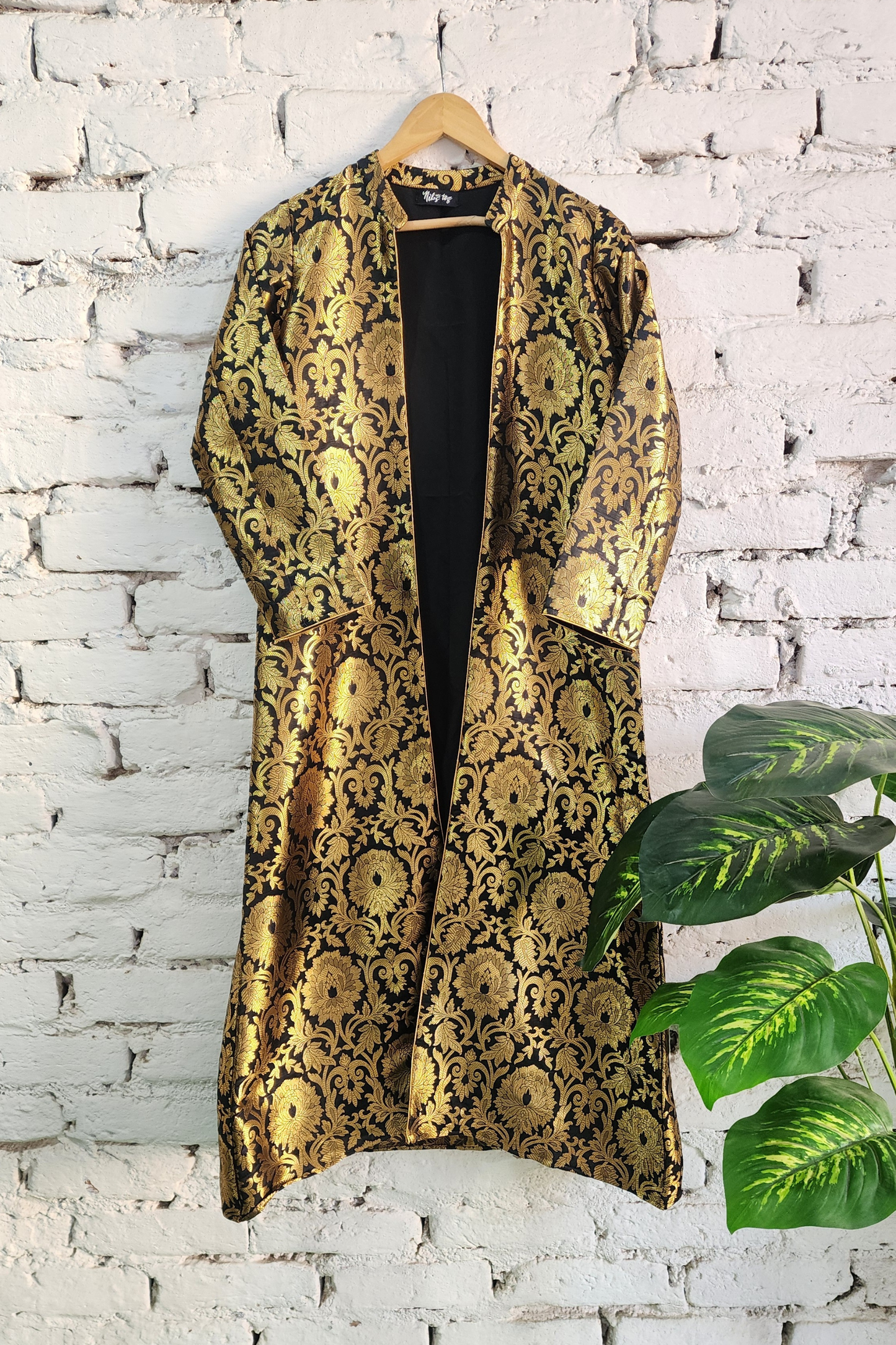 Black & Gold Banarasi Long Jacket