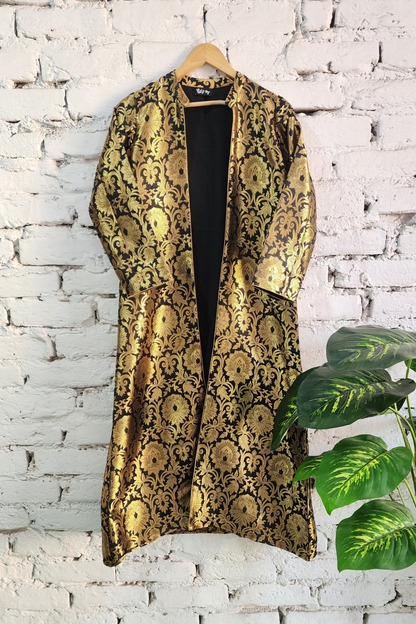 Black & Gold Banarasi Long Jacket