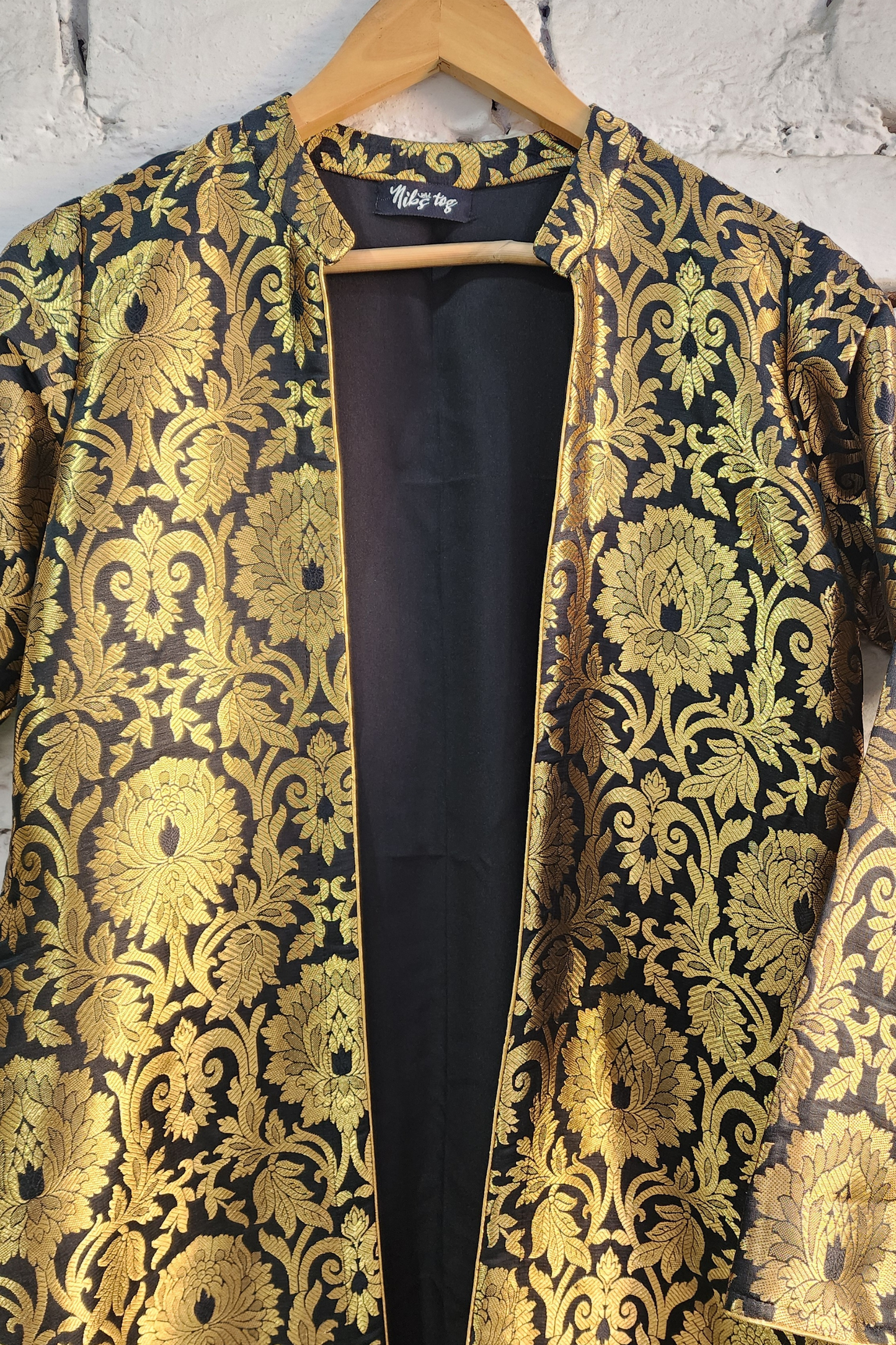 Black & Gold Banarasi Long Jacket