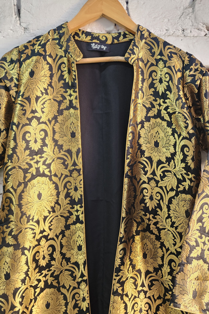 Black & Gold Banarasi Long Jacket