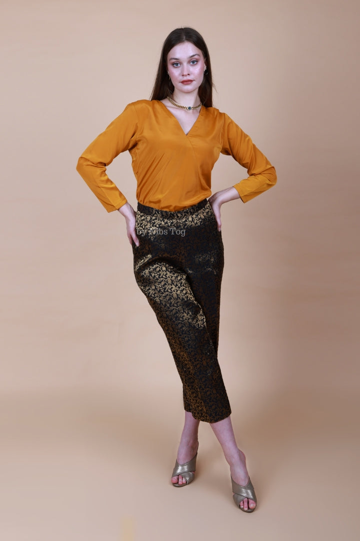 Black Silk Brocade Pant with Top Set