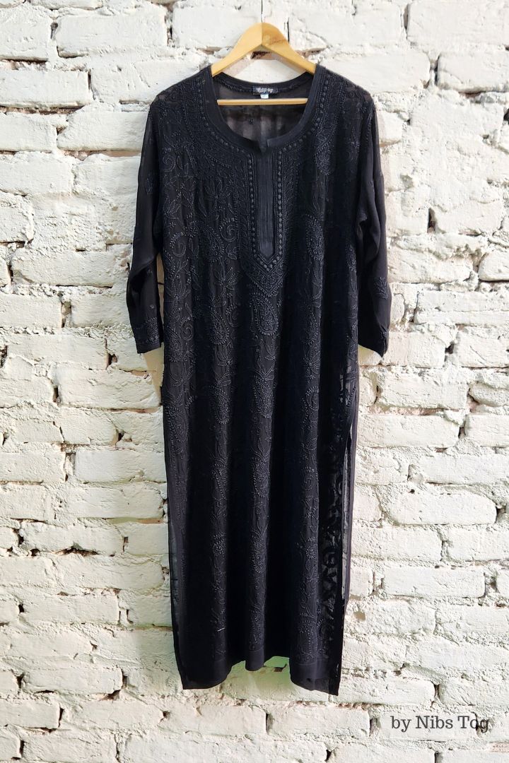 Black Chikankari Kurta for Women Viscose Georgette with FREE Slip