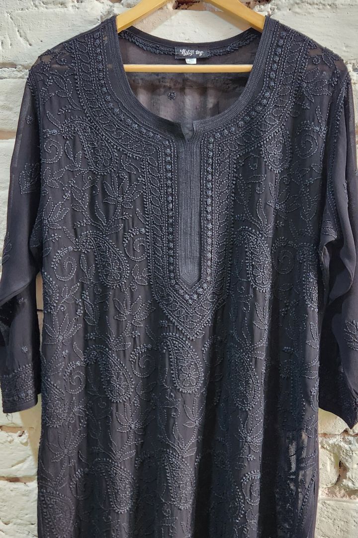 Black Chikankari Kurta for Women Viscose Georgette with FREE Slip