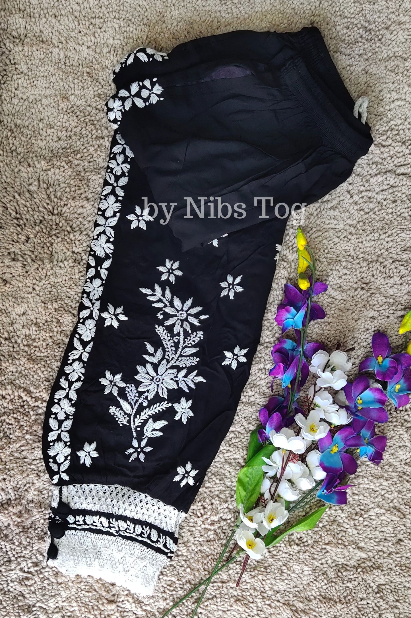 Black Chikankari Afghani Pants for Women