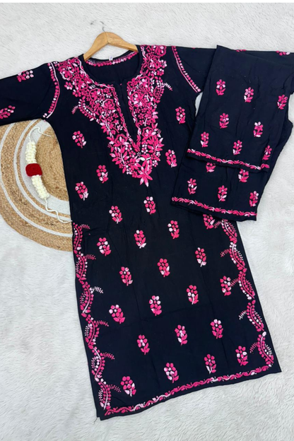 Black Chikankari Kurta Palazzo Set