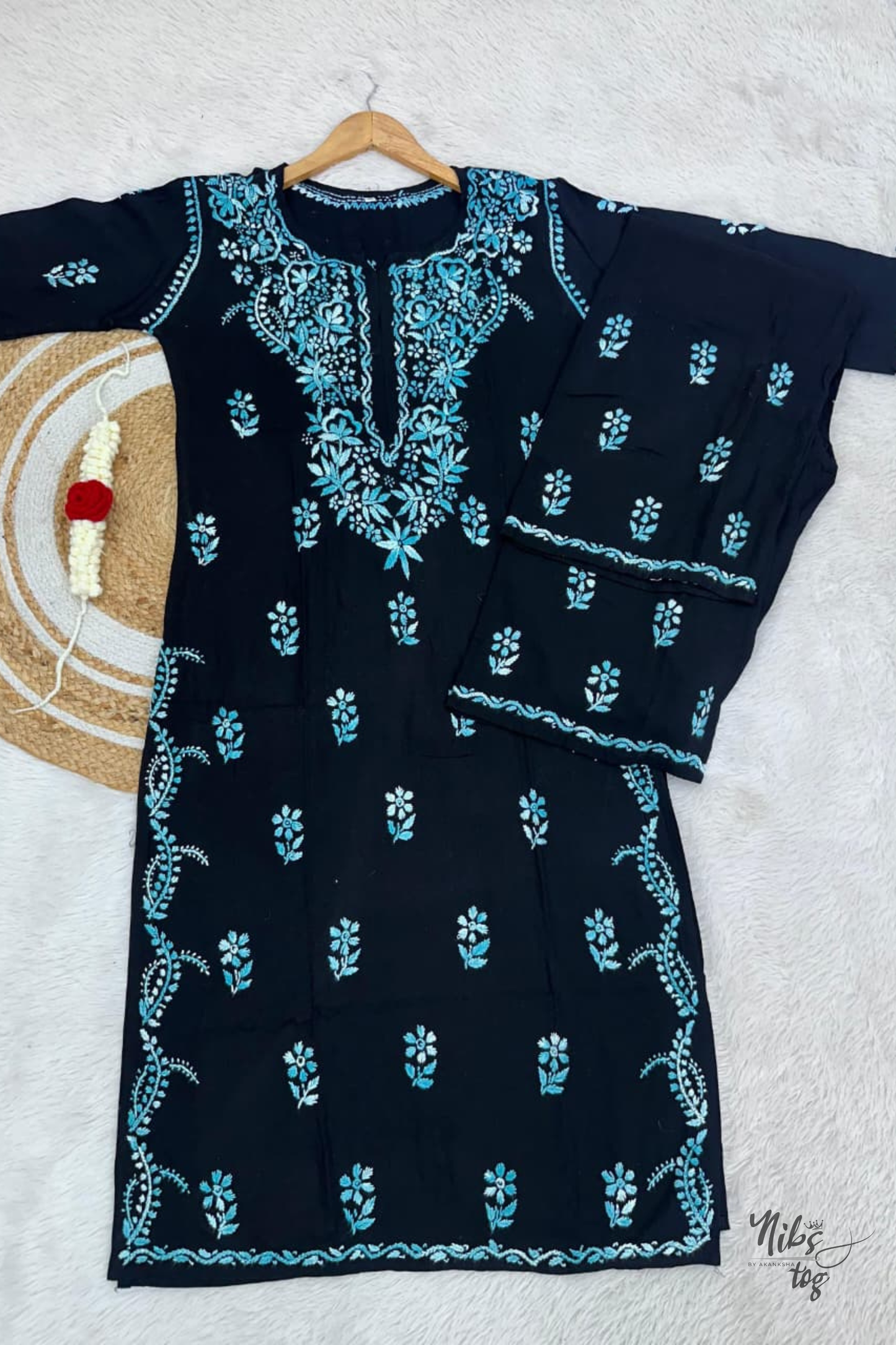 Black Chikankari Kurta Palazzo Set