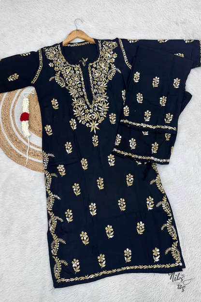 Black Chikankari Kurta Palazzo Set