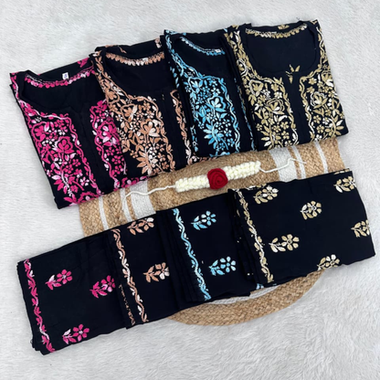 Black Chikankari Kurta Palazzo Set