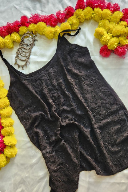 Hoor Black Strappy Chikankari Short kurti/Top