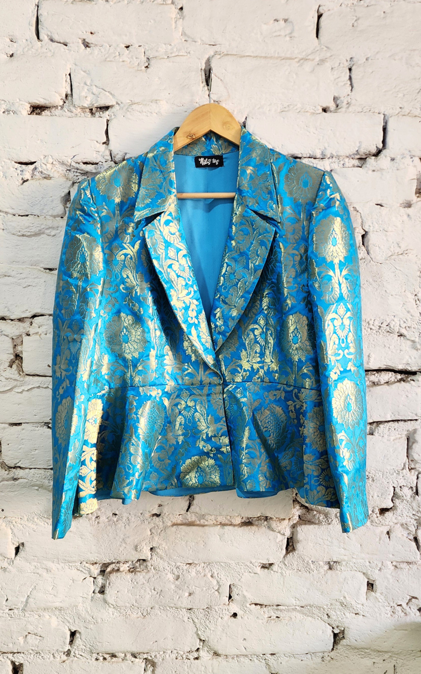 Blue Banarasi Blazer with Skirt Set