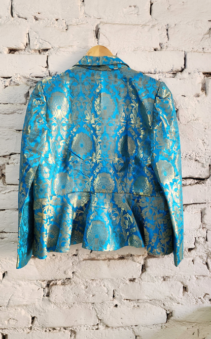 Blue Banarasi Blazer with Skirt Set