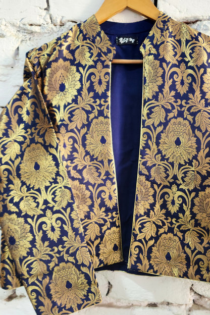 Blue Banarasi Brocade jacket Short