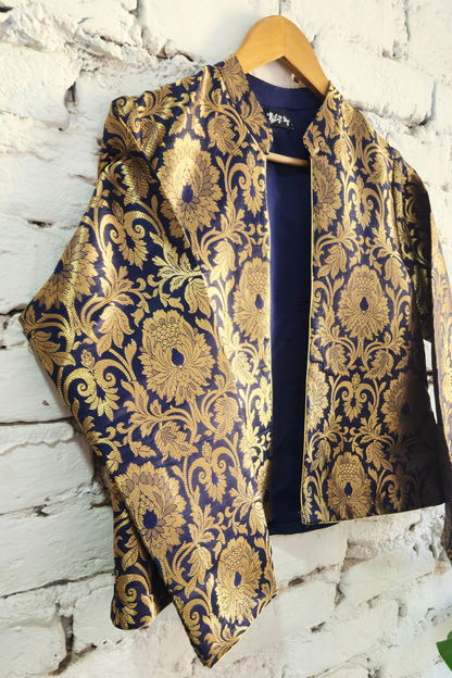 Blue Banarasi Brocade jacket Short