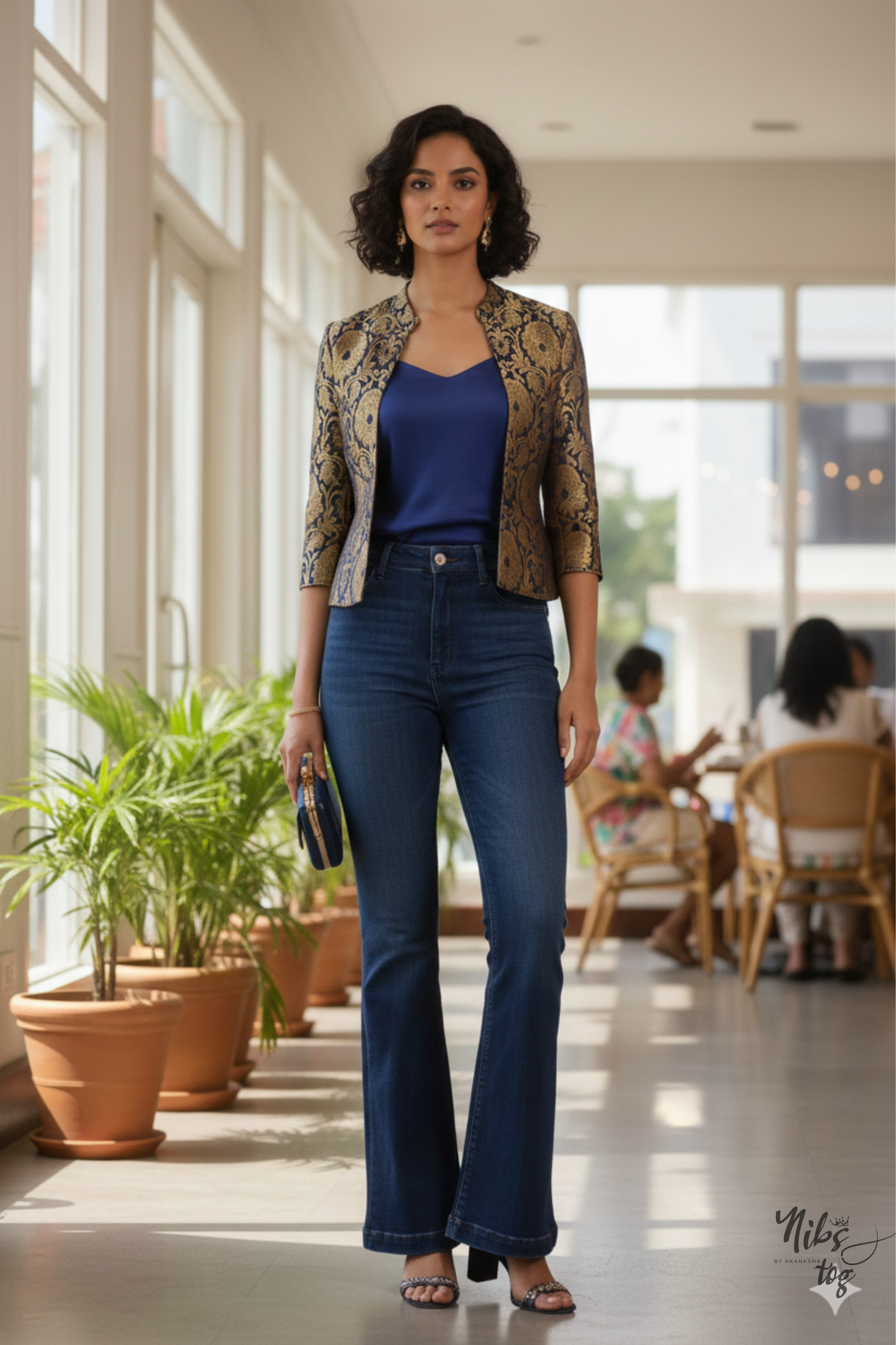 Blue Banarasi Brocade jacket Short