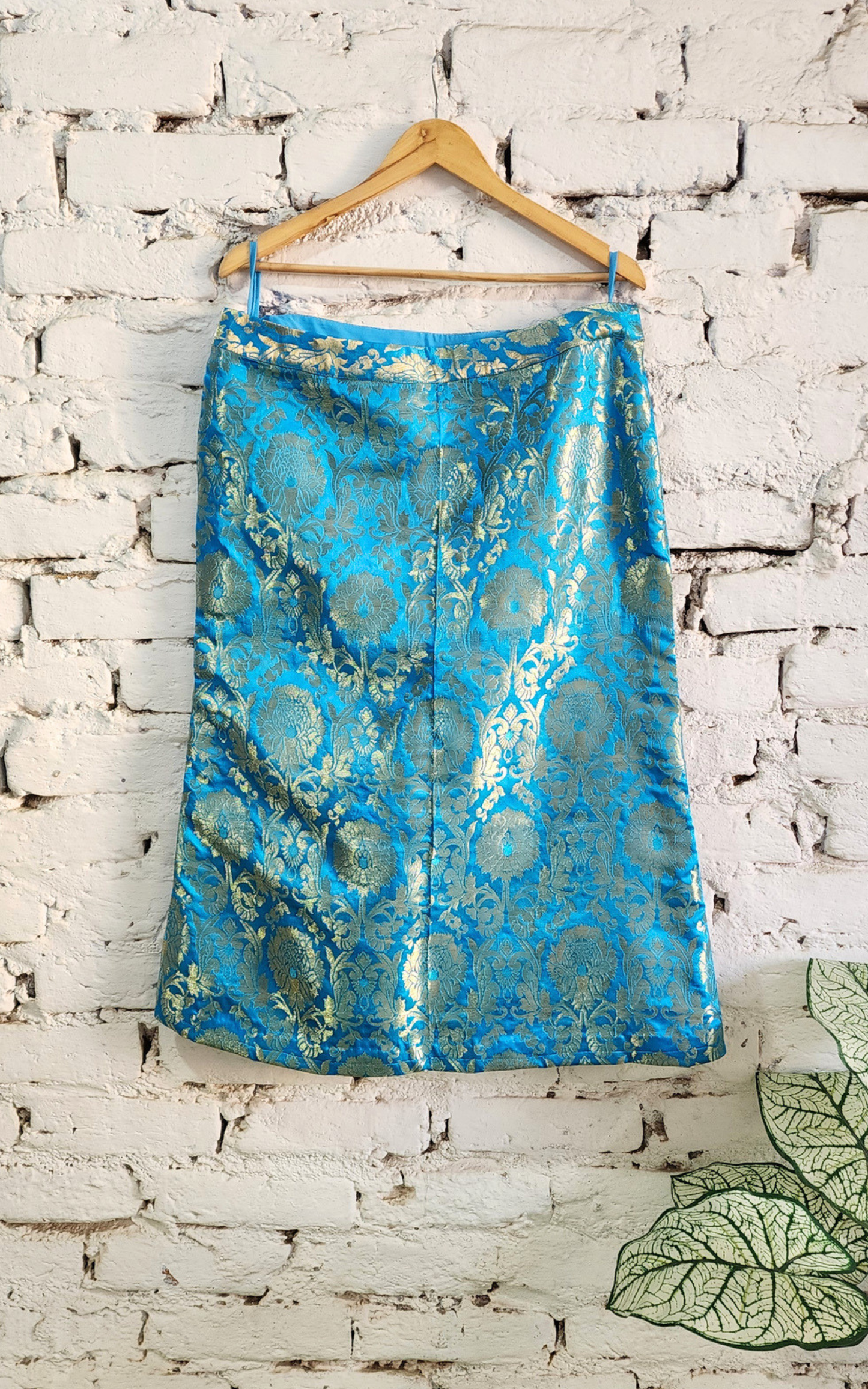Blue Banarasi Blazer with Skirt Set