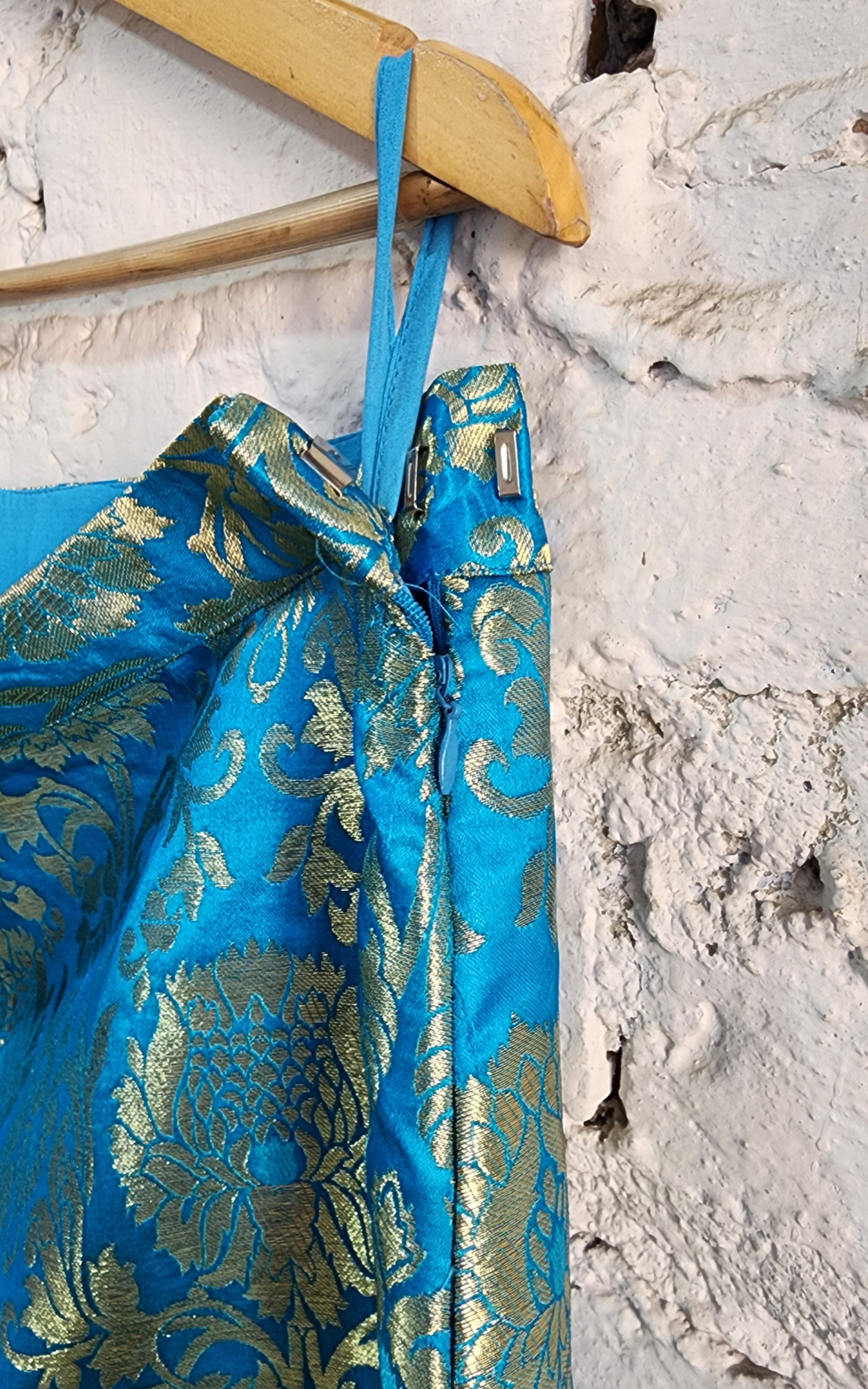 Blue Banarasi Blazer with Skirt Set