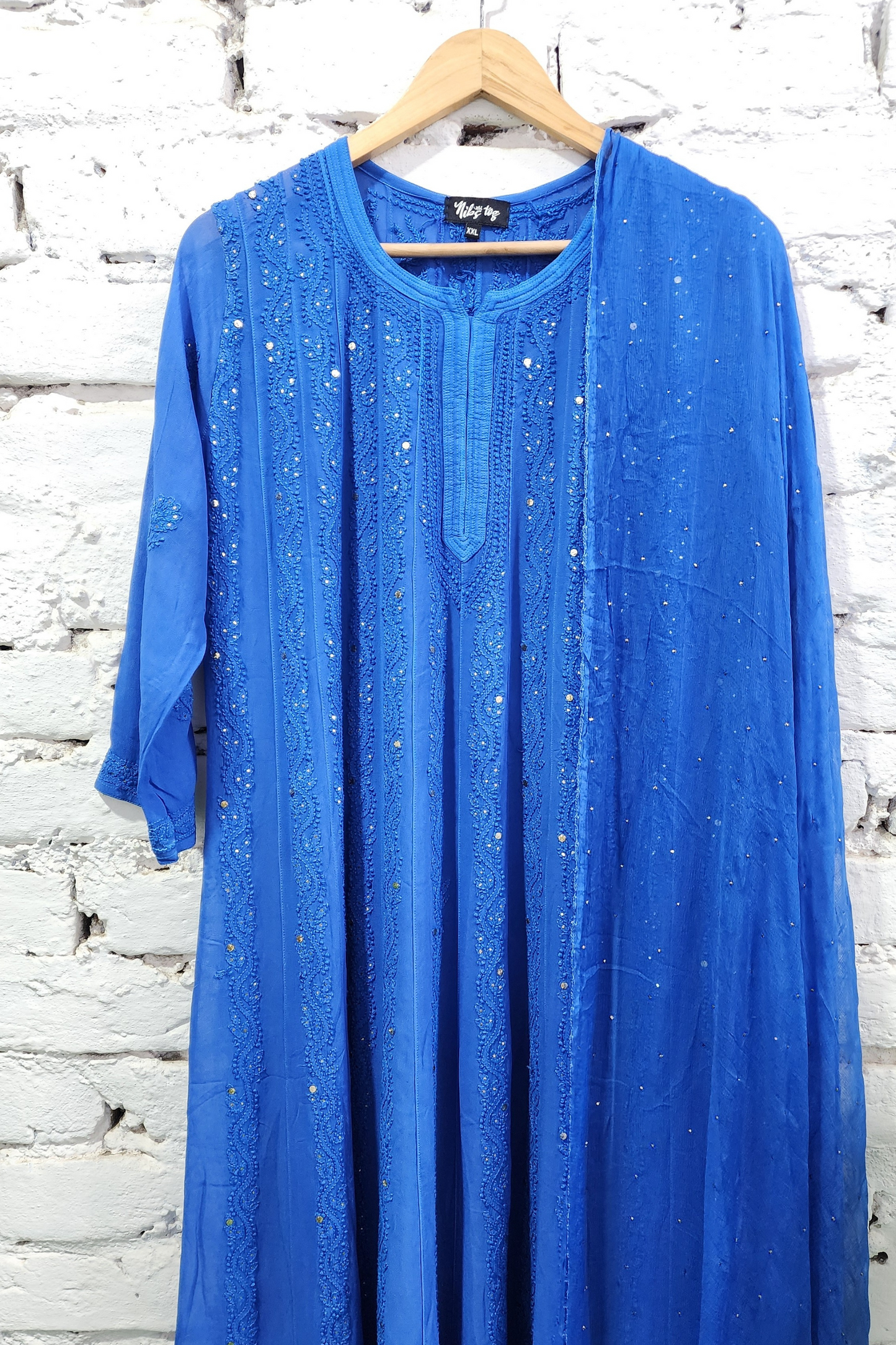 Roohi Blue Chikankari Anarkali Suit with Dupatta