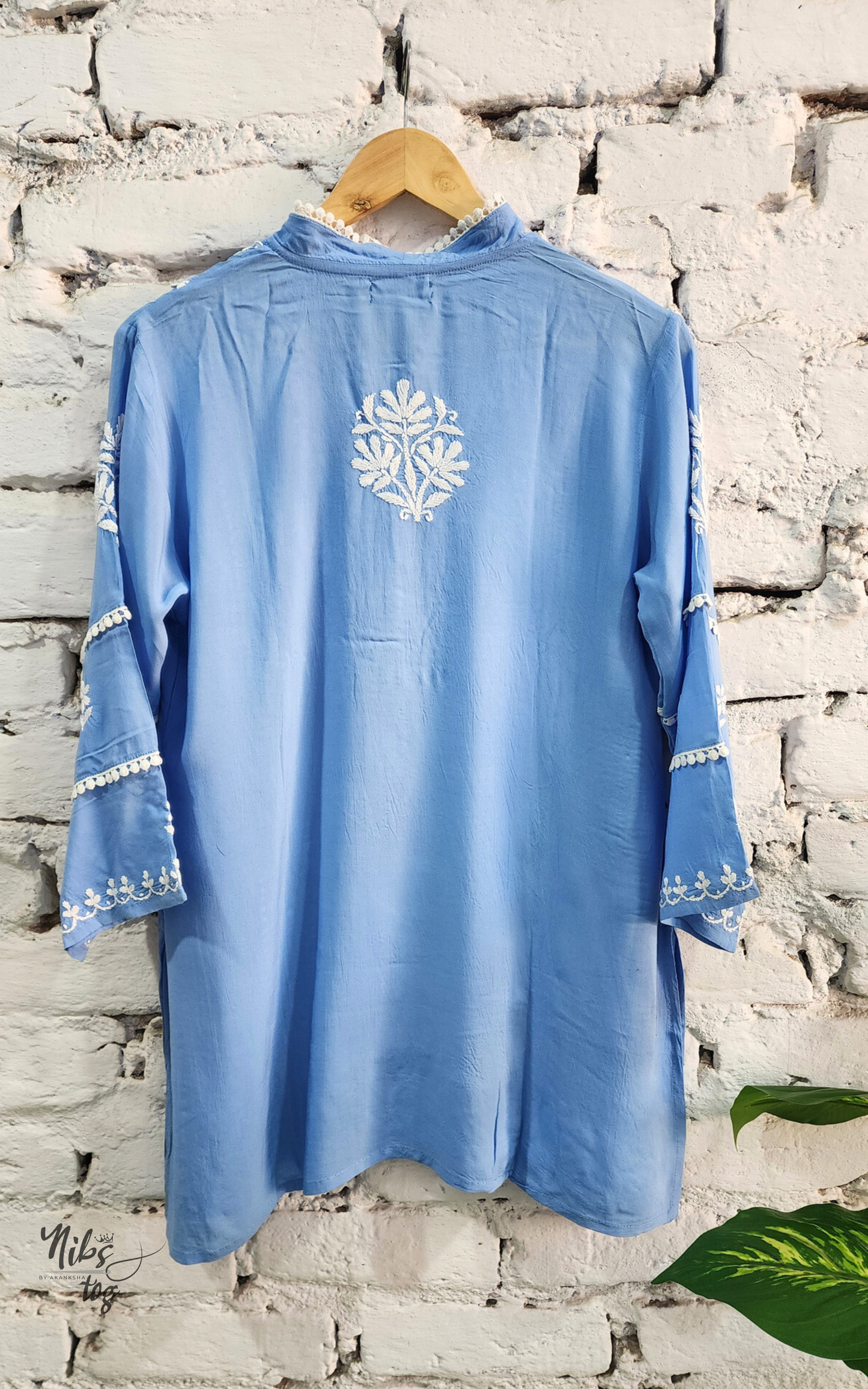 Blue Hania Modal Cotton Chikankari Short Kurta