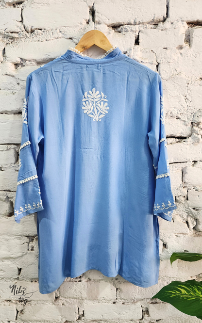 Blue Hania Modal Cotton Chikankari Short Kurta