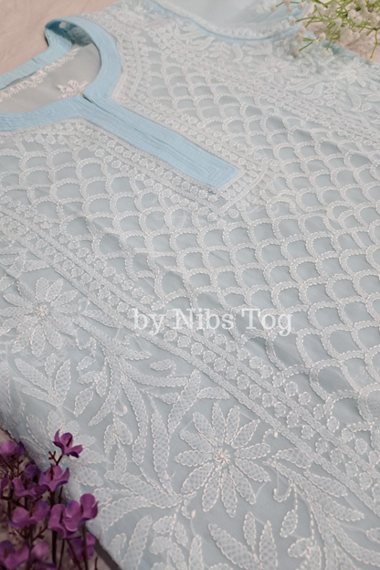 Georgette Heavy Work Straight Chikankari Kurta