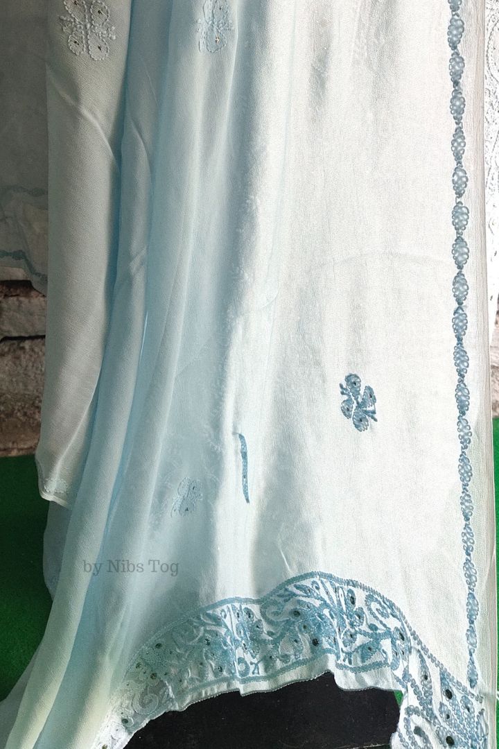 Blue Mausiki Chikankari unstitched Fabric Pure Viscose Georgette