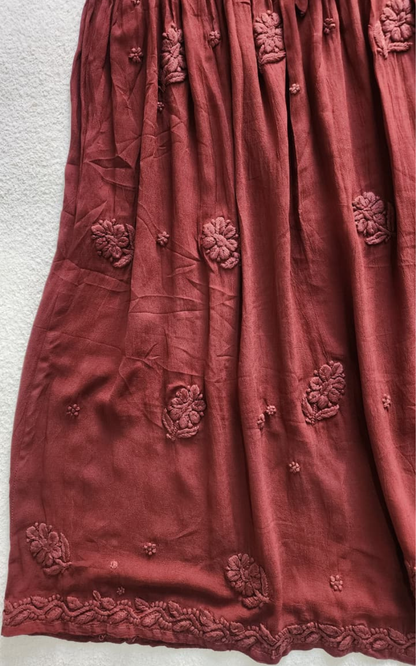 Brown Strap Tunic with Hand Chikankari Embroidery