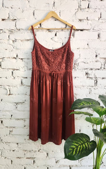 Brown Strap Tunic with Hand Chikankari Embroidery