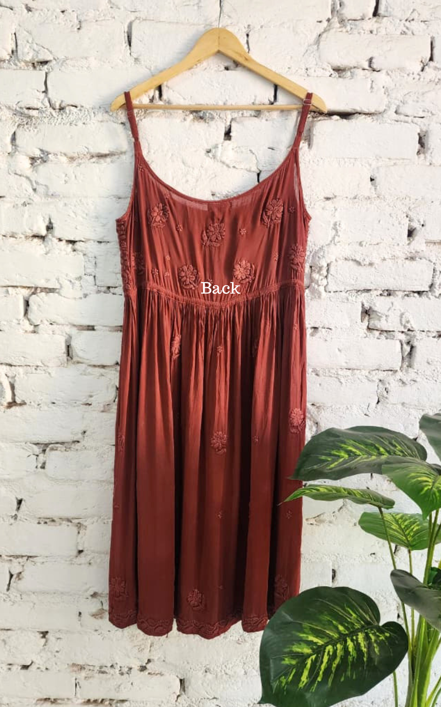 Brown Strap Tunic with Hand Chikankari Embroidery