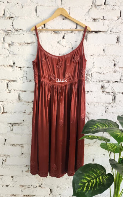 Brown Strap Tunic with Hand Chikankari Embroidery