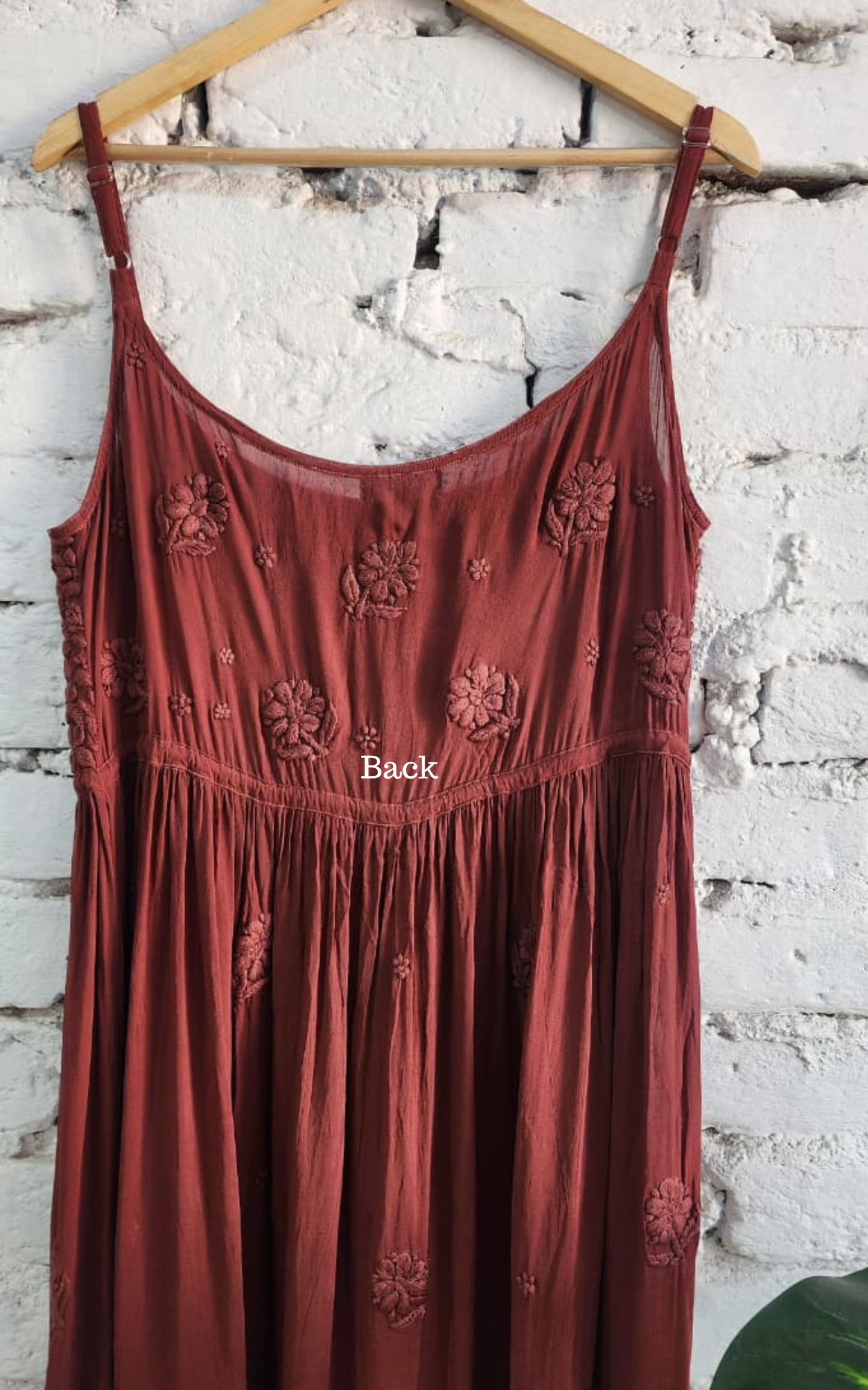 Brown Strap Tunic with Hand Chikankari Embroidery
