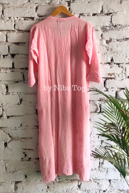 Powdered Pink Chikankari Kurta for Women Viscose Georgette with FREE Slip
