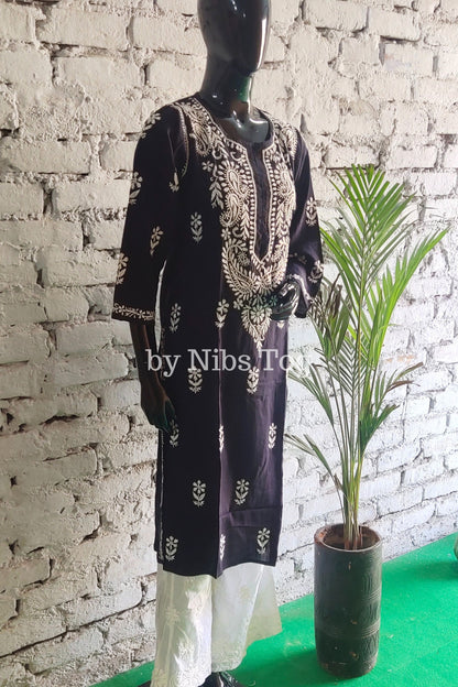 Blue Modal Cotton Straight Chikankari Kurta for Women