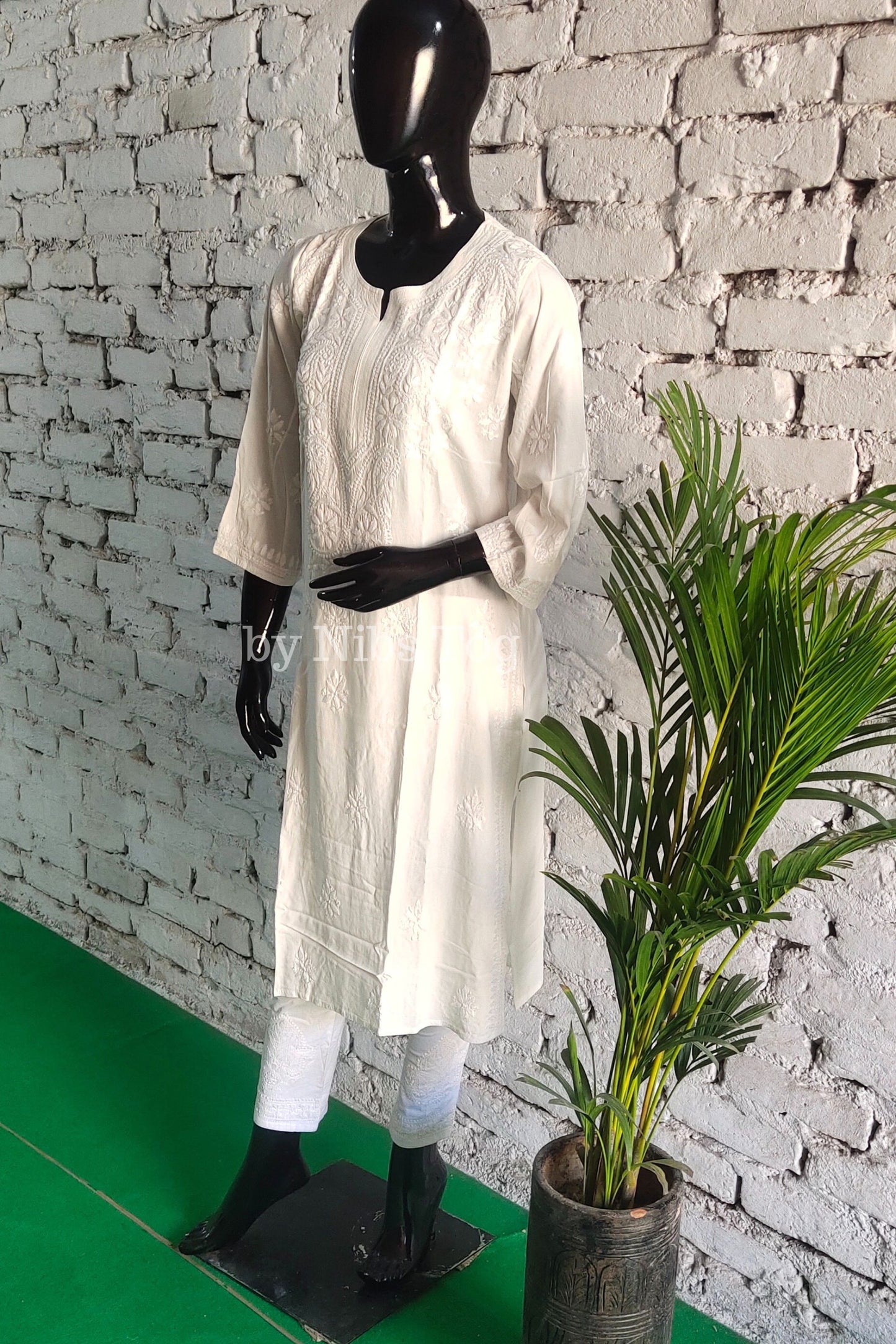 White Modal Cotton Chikankari Kurta for Women