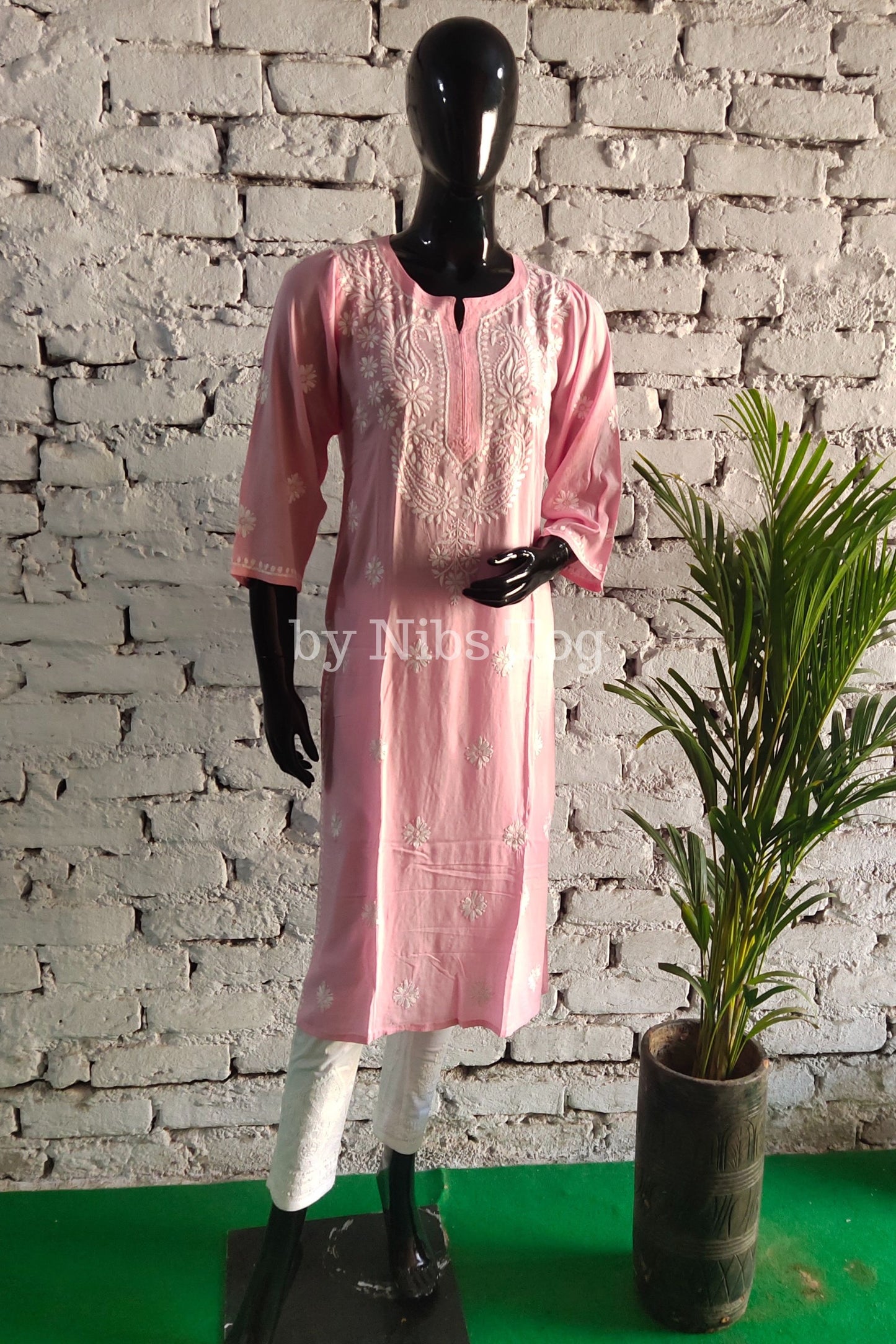 Baby Pink Modal Cotton Chikankari Kurti for Women