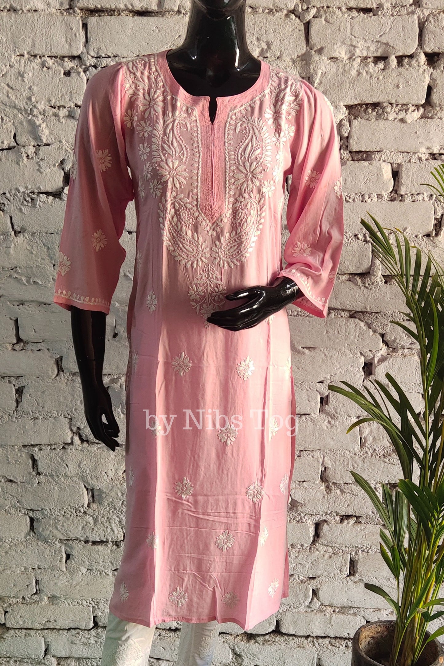 Baby Pink Modal Cotton Chikankari Kurti for Women