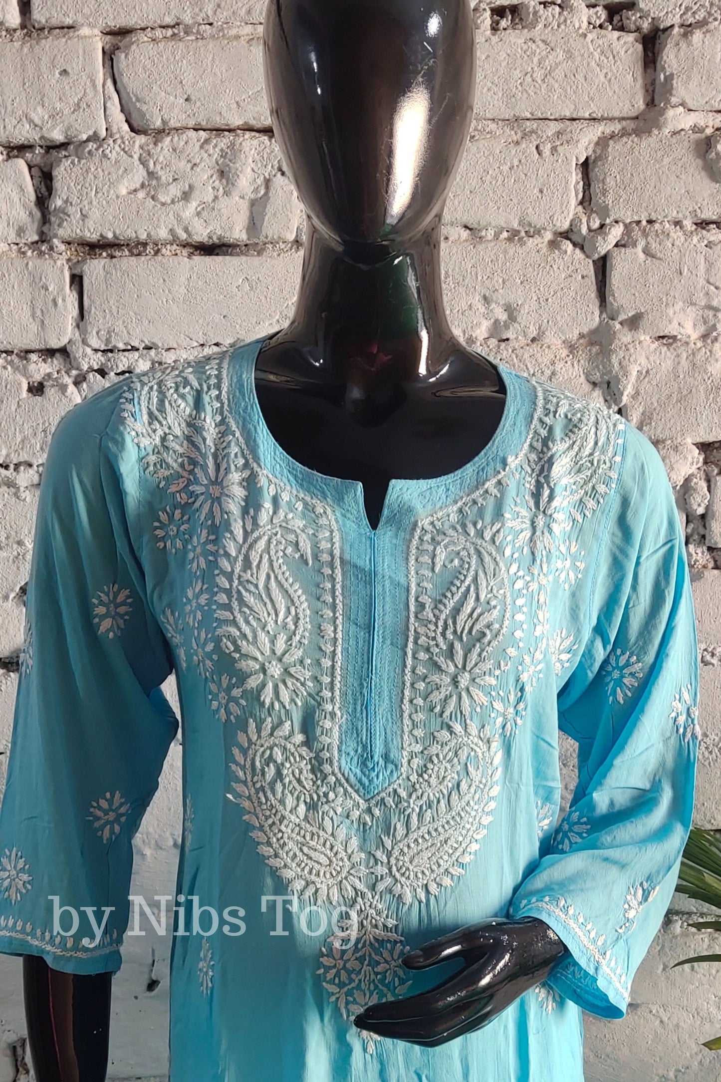 Sky Blue Modal Cotton Chikankari Kurti for Women