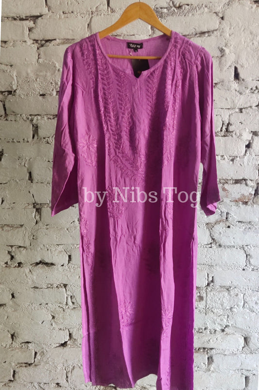 Rayon Cotton Chikankari Kurta Purple X-Large