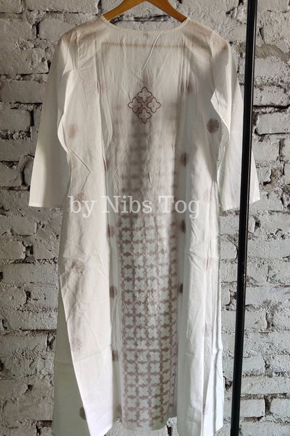 Cotton Chikankari Kurta A Line White and Maroon Medium