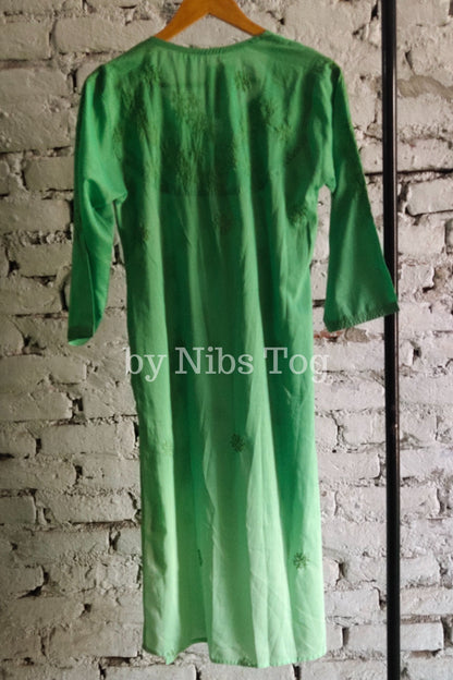 Ombre Green Muslin Cotton Chikankari Kurta Large