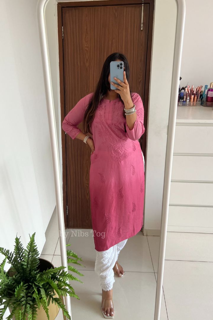 Ombre Chanderi Silk Chikankari Kurta