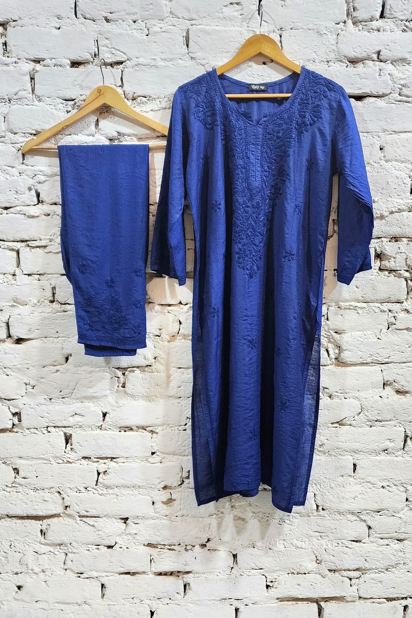 Blue Silk Chikankari Kurta Palazzo Set