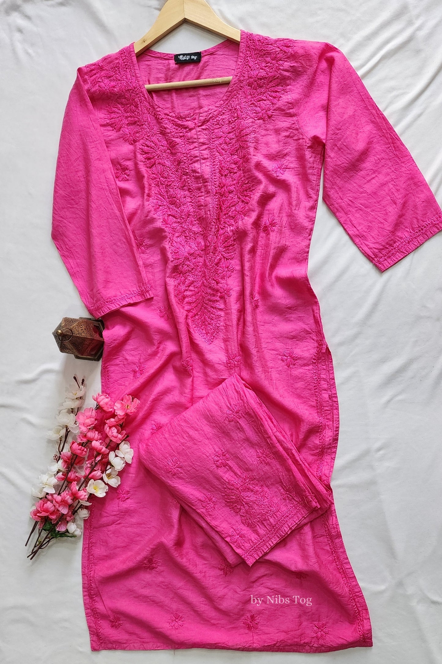 Pink Silk Chikankari Kurta Palazzo Set