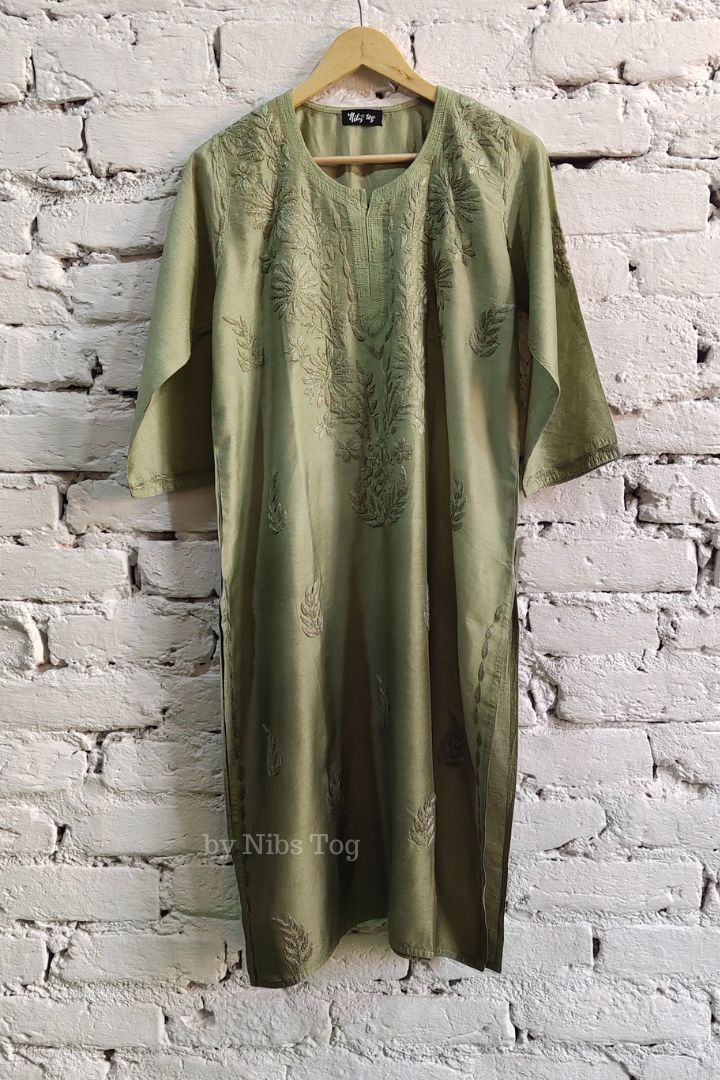 Ombre Chanderi Silk Chikankari Kurta