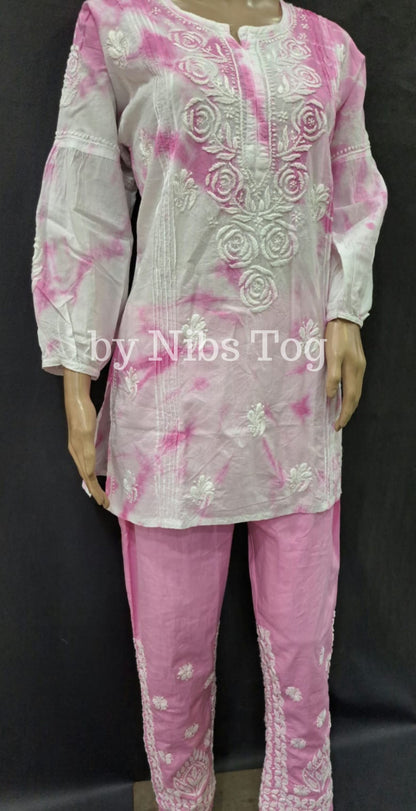 Pink Tie & Dye Chikankari Co-ord Set