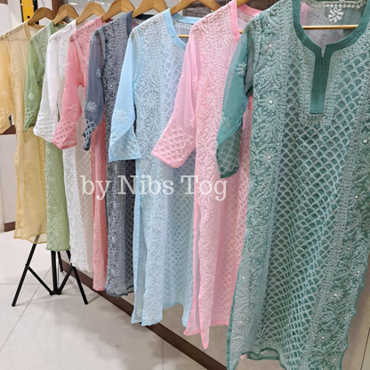 Georgette Heavy Work Straight Chikankari Kurta