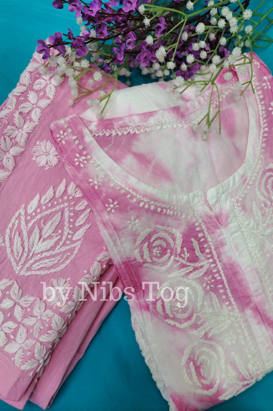 Pink Tie & Dye Chikankari Co-ord Set