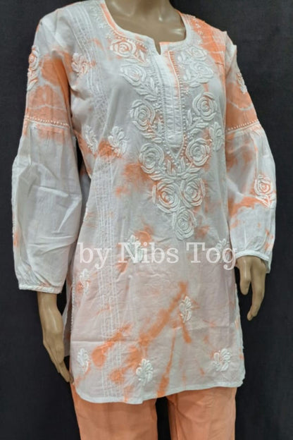 Peach Tie & Dye Chikankari Co-ord Set